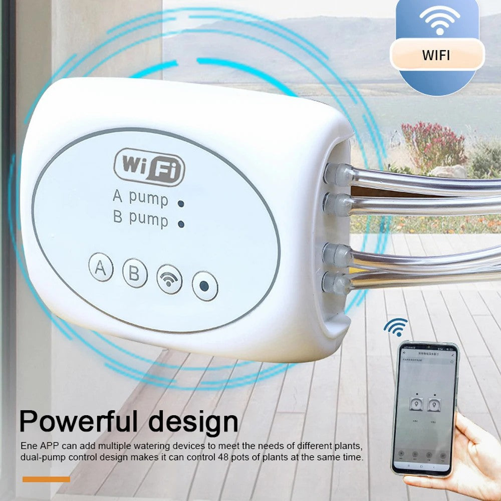 Dual-Pump Remote Water Timer Potted Plant Smart WiFi Watering Device with 20m Water Pipe+30 Emitters Dual-Pump Remote Water Timer Potted Plant Smart WiFi Watering Device with 20m Water Pipe+30 Emitters